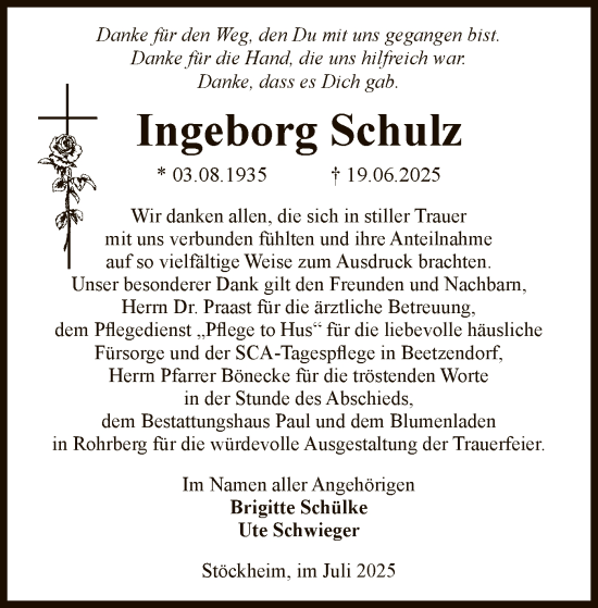 Traueranzeige von Ingeborg Schulz von AMZ