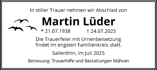 Traueranzeige von Martin Lüder von AMZ