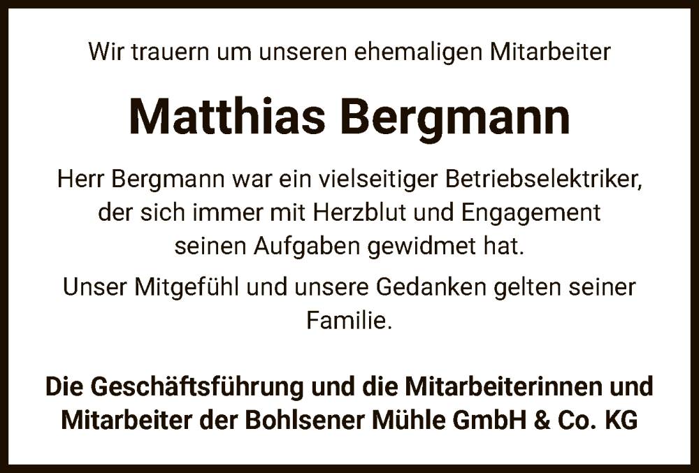  Traueranzeige für Matthias Bergmann vom 04.07.2025 aus AZ