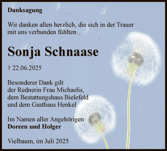 Traueranzeige von Sonja Schnaase von AMZ