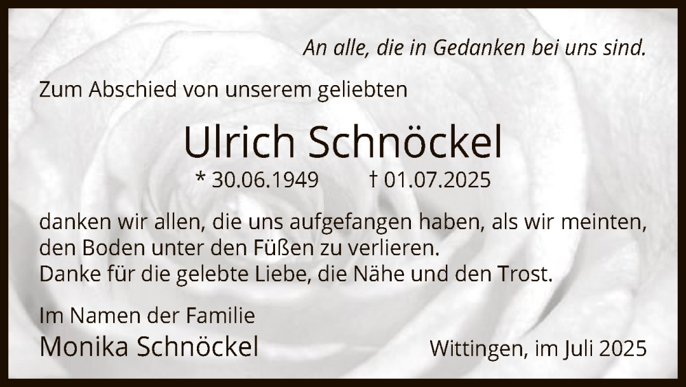  Traueranzeige für Ulrich Schnöckel vom 26.07.2025 aus IK