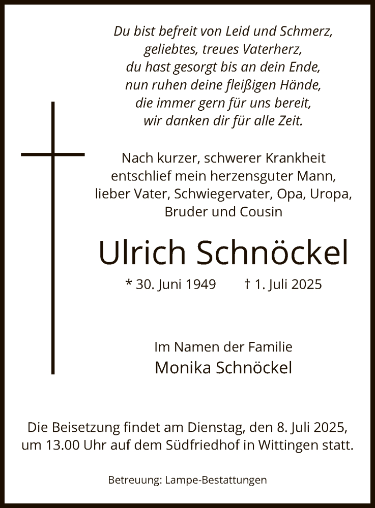  Traueranzeige für Ulrich Schnöckel vom 05.07.2025 aus IK