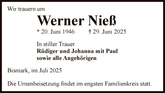 Traueranzeige von Werner Nielß von AMZ