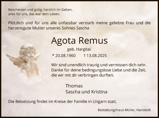 Traueranzeige von Agota Remus von AZ