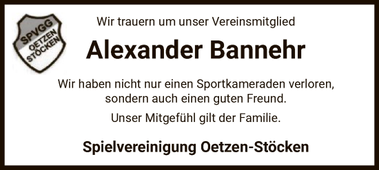 Traueranzeige von Alexander Bannehr von AZ
