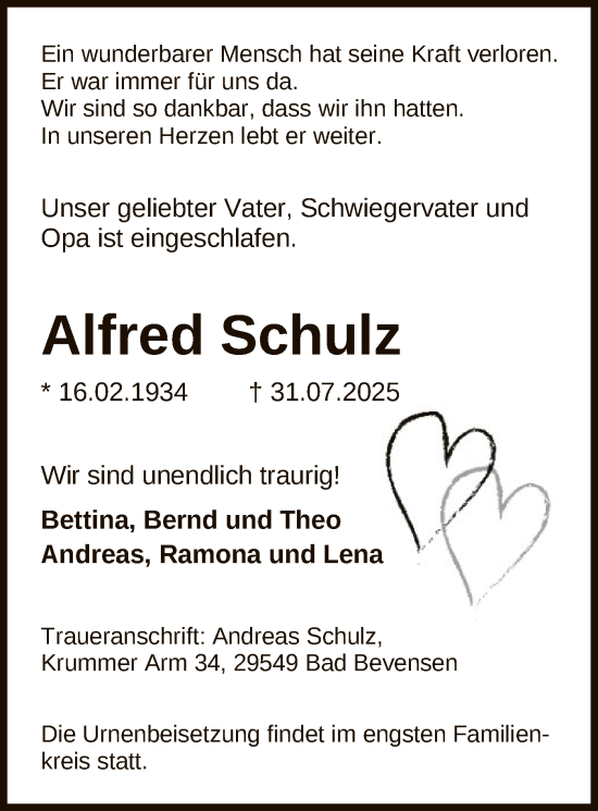 Traueranzeige von Alfred Schulz von AZ