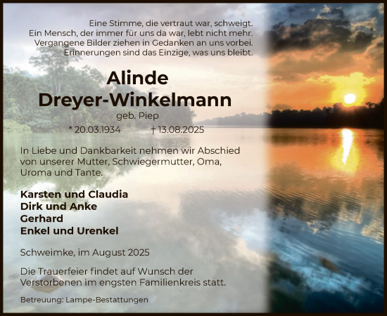 Traueranzeige von Alinde Dreyer-Winkelmann von IK