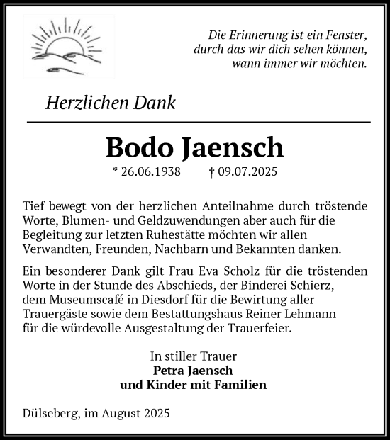 Traueranzeige von Bodo Jaensch von AMZ