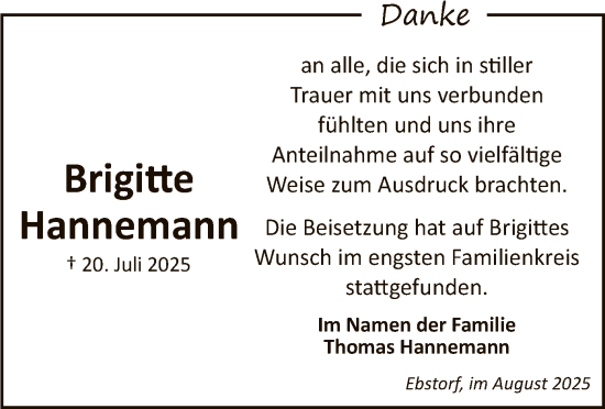 Traueranzeige von Brigitte Hannemann von AZ
