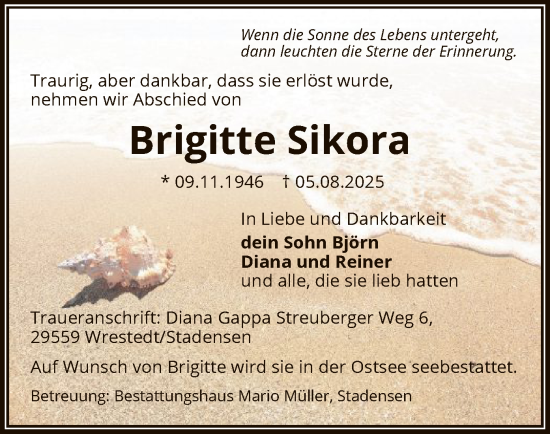 Traueranzeige von Brigitte Sikora von AZ