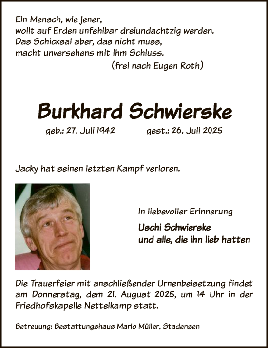 Traueranzeige von Burkhard Schwierske von AZ