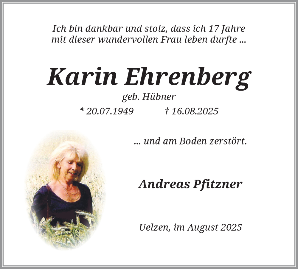  Traueranzeige für Karin Ehrenberg vom 28.08.2025 aus 