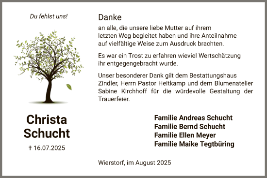 Traueranzeige von Christa Schucht von IK