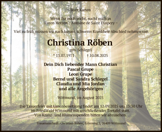 Traueranzeige von Christina Röben von IK