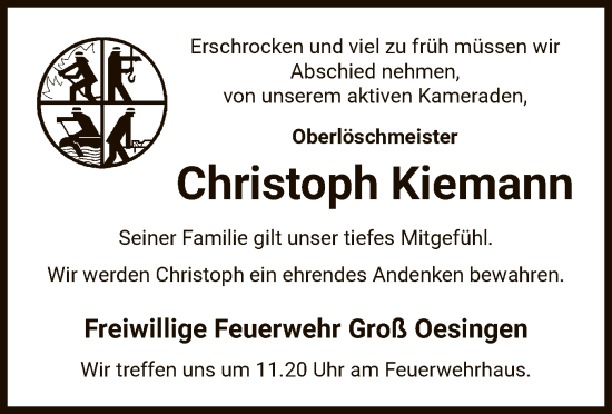 Traueranzeige von Christoph Kiemann von IK