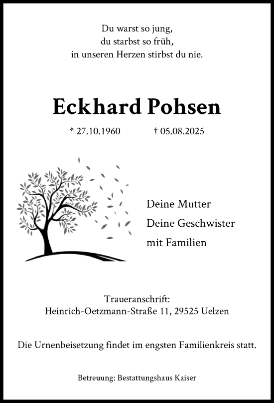 Traueranzeige von Eckhard Pohsen von AZ