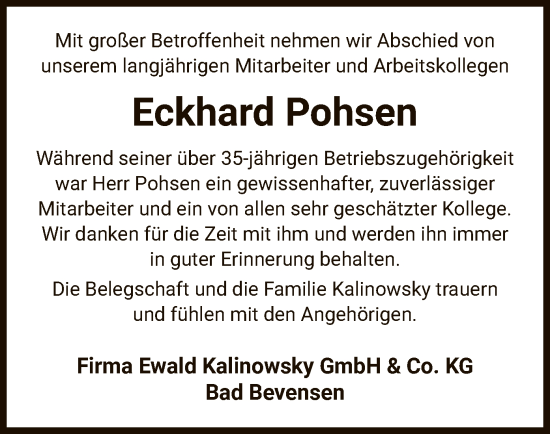 Traueranzeige von Eckhard Pohsen von AZ