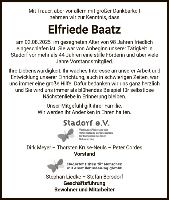 Traueranzeige von Elfriede Baatz von AZ