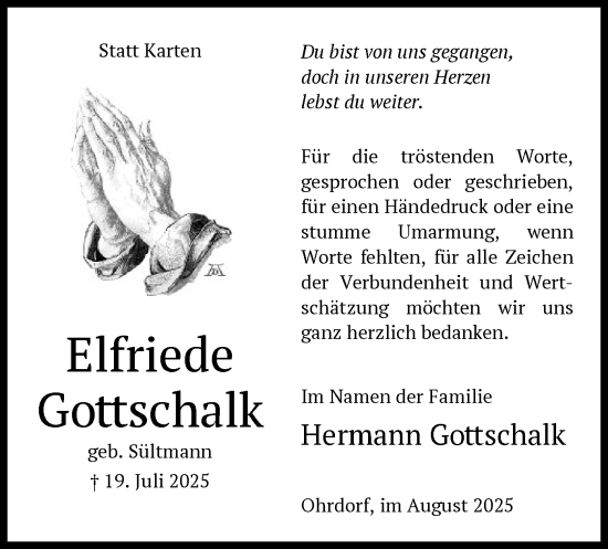 Traueranzeige von Elfriede Gottschalk von IK