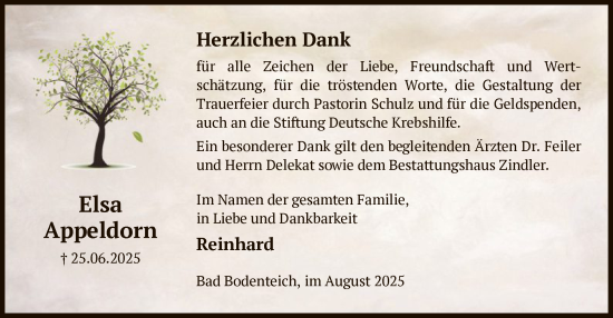Traueranzeige von Elsa Appeldorn von AZ