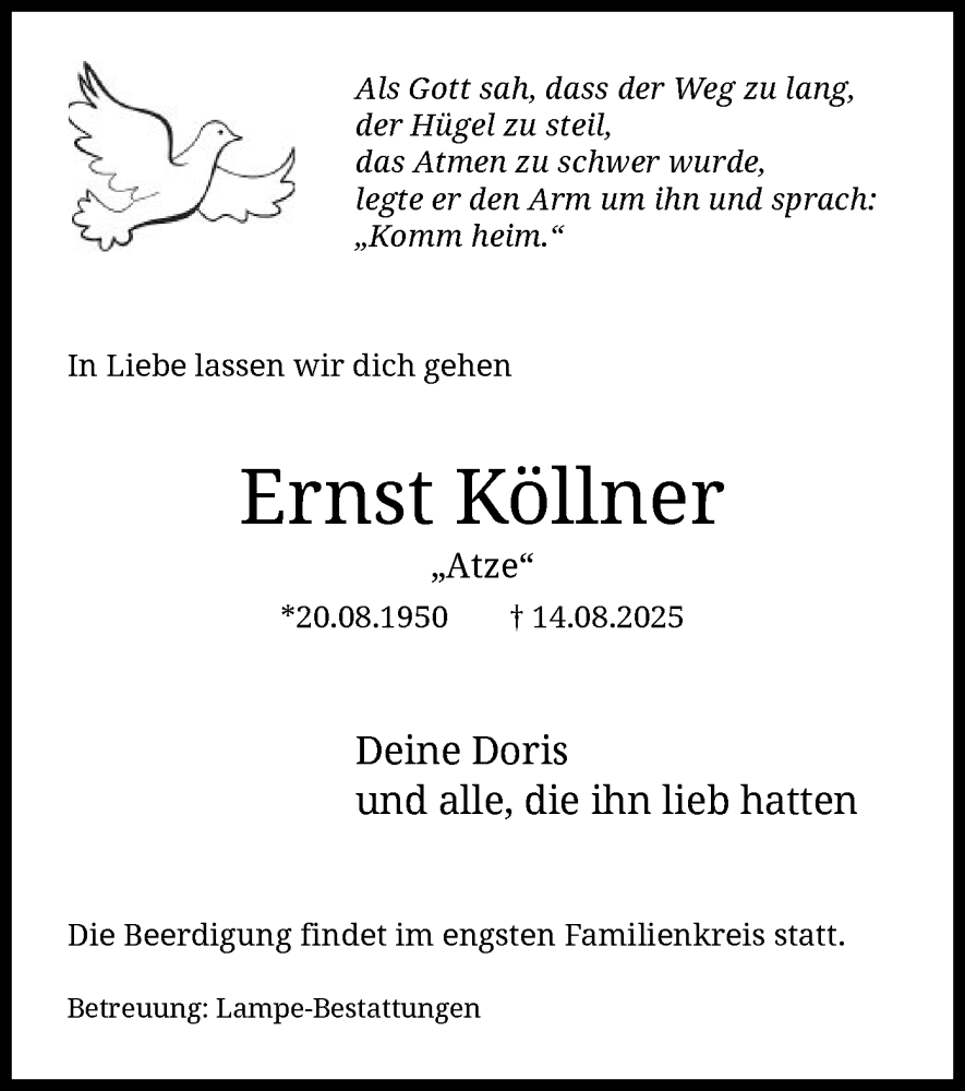  Traueranzeige für Ernst Köllner vom 19.08.2025 aus IK