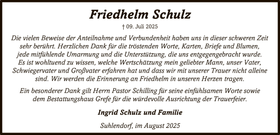 Traueranzeige von Friedhelm Schulz von AZ