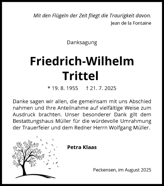 Traueranzeige von Friedrich-Wilhelm Trittel von AMZ
