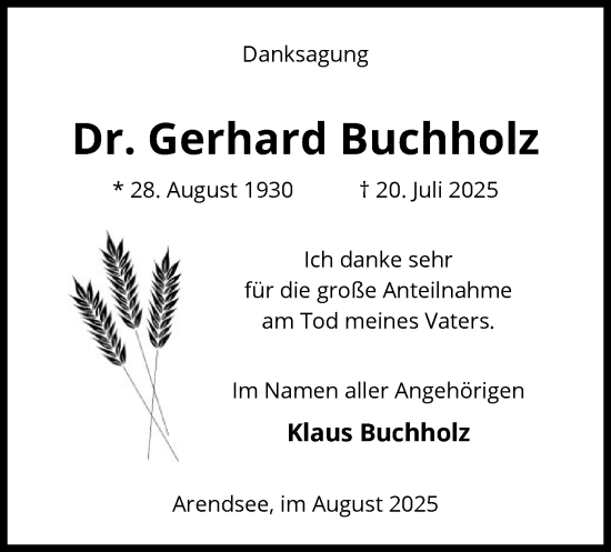 Traueranzeige von Gerhard Buchholz von AMZ