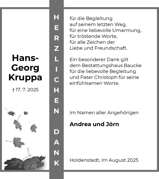 Traueranzeige von Hans-Georg Kruppa von AZ