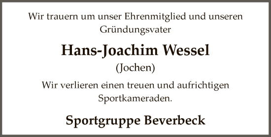 Traueranzeige von Hans-Joachim Wessel von AZ