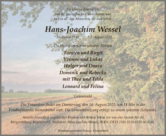 Traueranzeige von Hans-Joachim Wessel von AZ