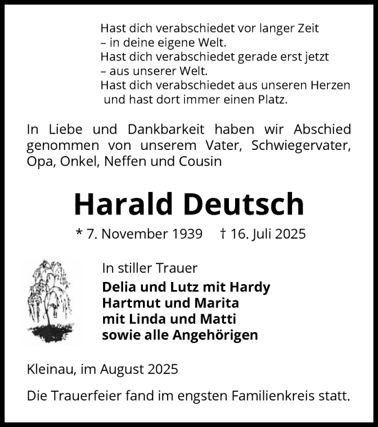 Traueranzeige von Harald Deutsch von AMZ