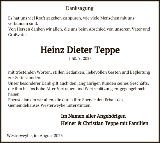 Traueranzeige von Heinz Dieter Teppe von AZ