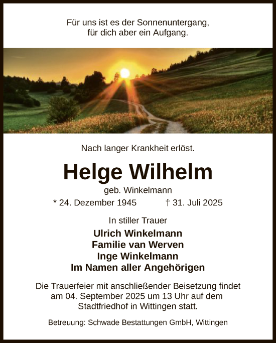 Traueranzeige von Helge Wilhelm von IK