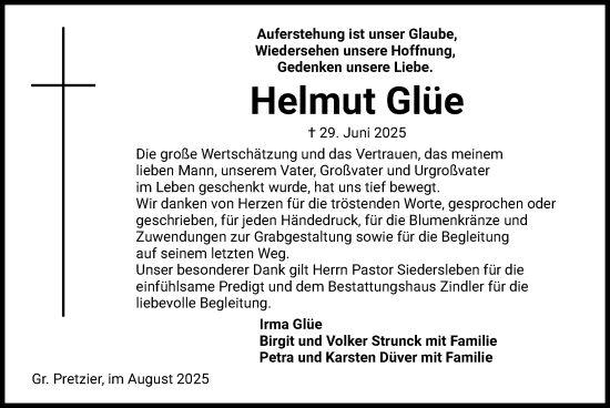 Traueranzeige von Helmut Glüe von AZ