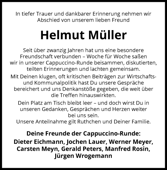 Traueranzeige von Helmut Müller von AZ