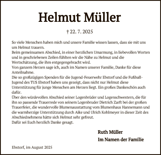 Traueranzeige von Helmut Müller von AZ