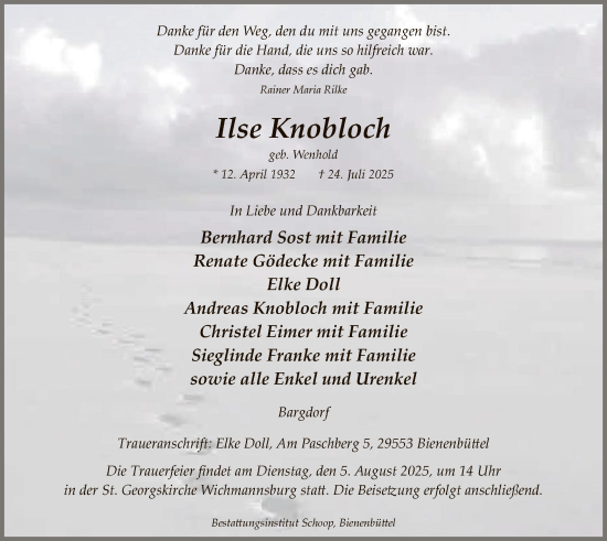 Traueranzeige von Ilse Knobloch von AZ