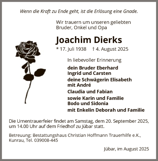 Traueranzeige von Joachim Dierks von AMZ