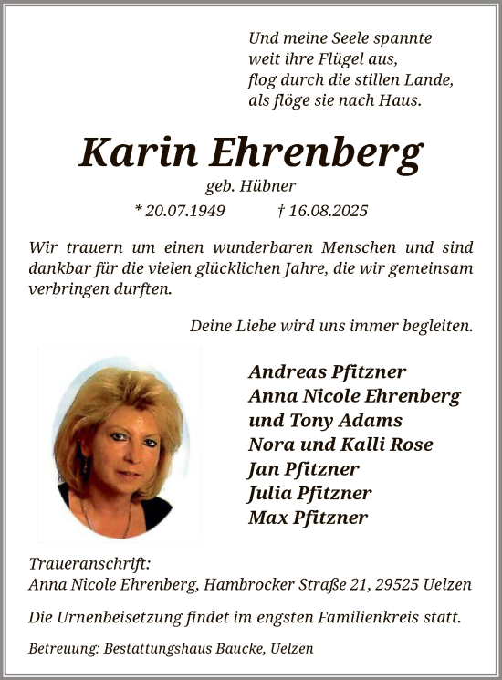 Traueranzeige von Karin Ehrenberg von AZ