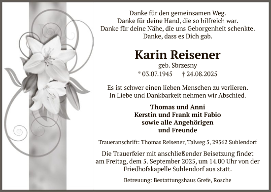 Traueranzeige von Karin Reisener von AZ