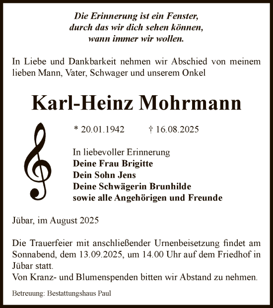 Traueranzeige von Karl-Heinz Mohrmann von AMZ