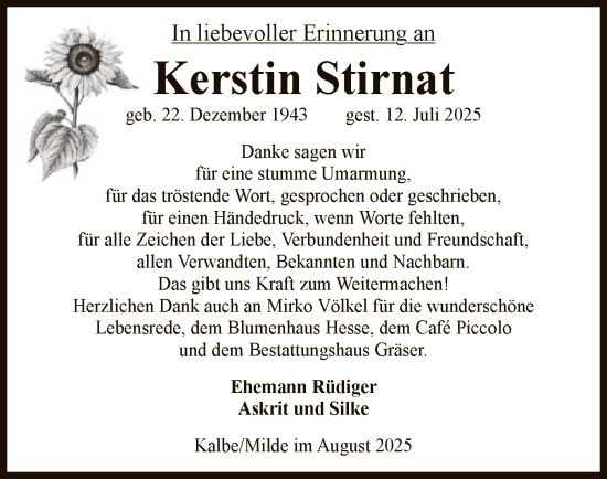 Traueranzeige von Kerstin Stirnat von AMZ
