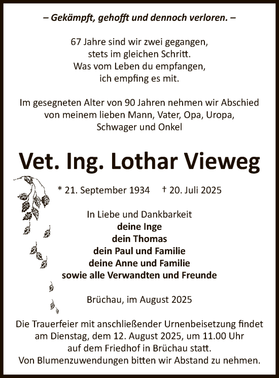 Traueranzeige von Lothar Vieweg von AMZ