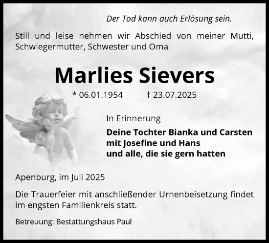 Traueranzeige von Marlies Sievers von AMZ