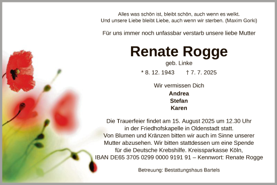 Traueranzeige von Renate Rogge von AZ