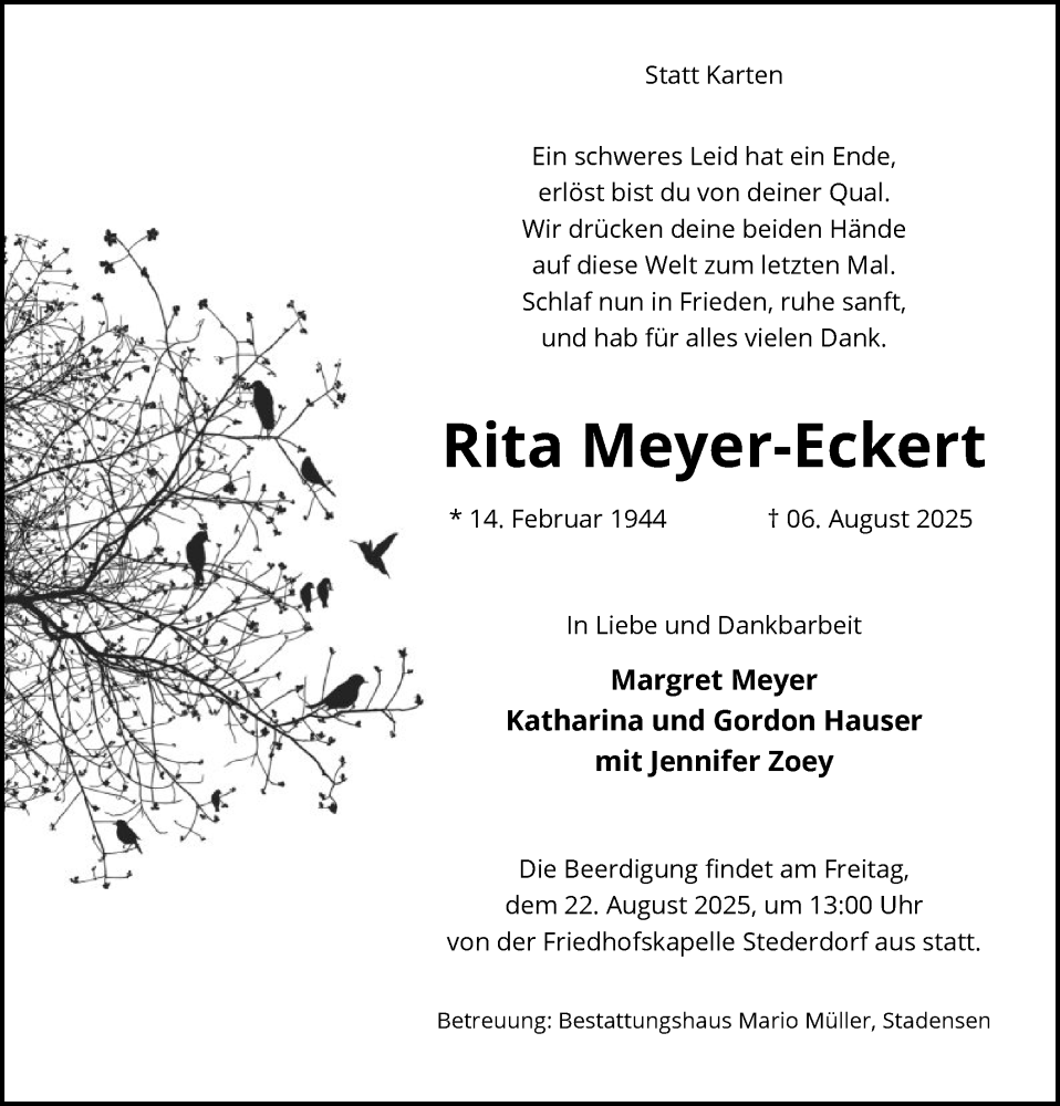  Traueranzeige für Rita Meyer-Eckert vom 16.08.2025 aus AZ