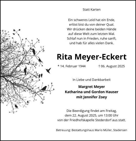 Traueranzeige von Rita Meyer-Eckert von AZ