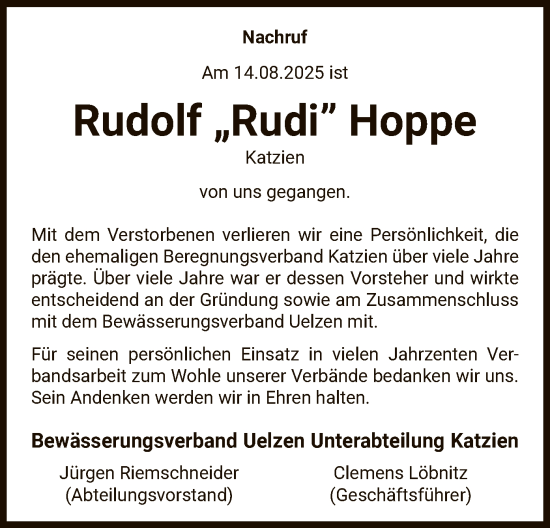 Traueranzeige von Rudolf Hoppe von AZ