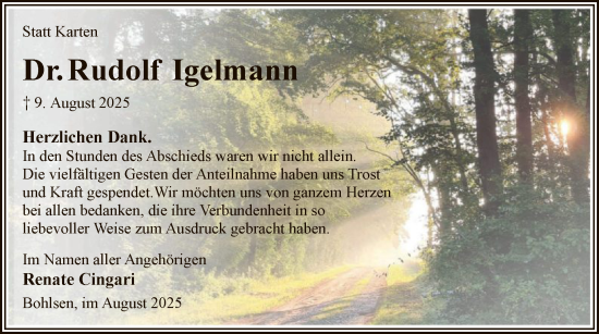 Traueranzeige von Rudolf Igelmann von AZ